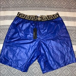 Blue Greek Key Medusa Swim Shorts